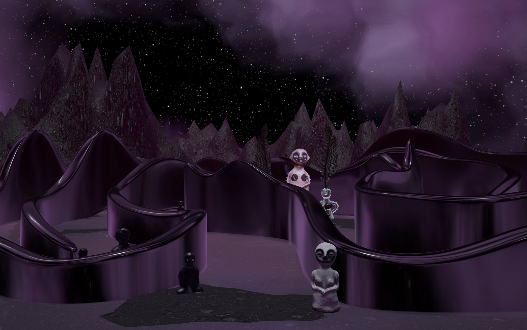 Sightrance interactive installation: clay sculptures in a dark virtual environment